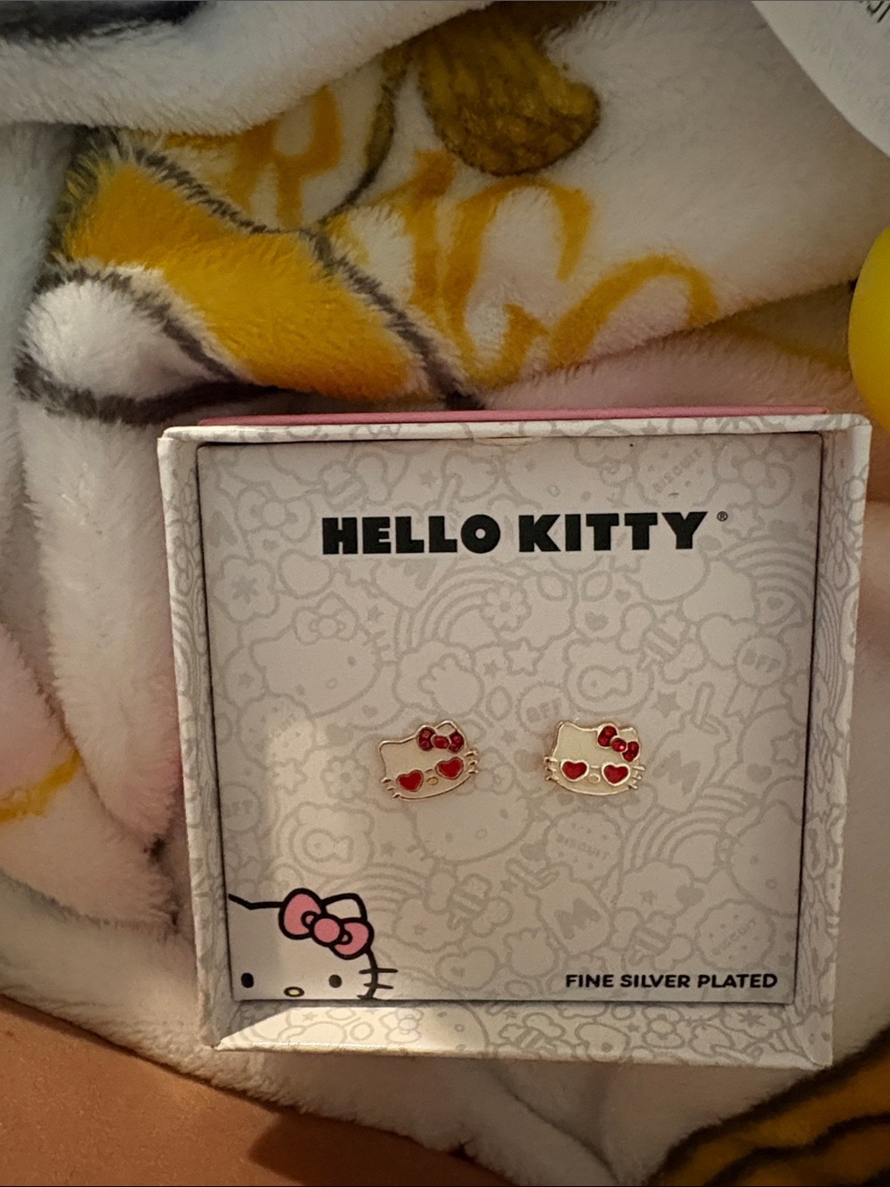 Hello Kitty Silver-Plated Stud Earrings with Red Accents